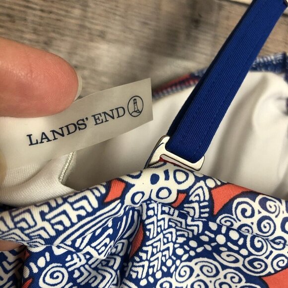 Lands End Tankini Top Size 2 Shelf Bra Padded Underwire Swim Top Bow Front Blue - Picture 5 of 8